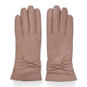 Women's Leather Wool Lined Bow Knot Accent Gloves-TruClothing