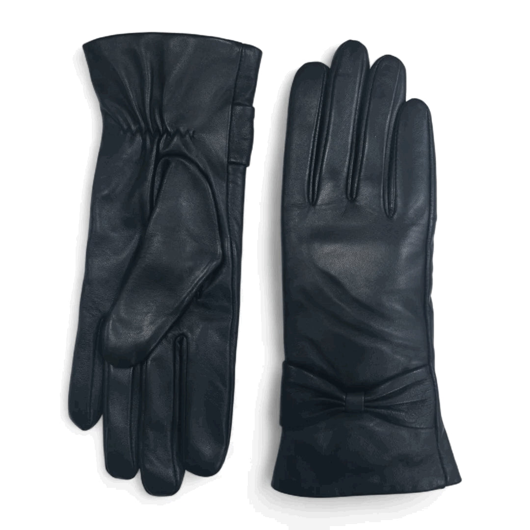 Women's Leather Wool Lined Bow Knot Accent Gloves-TruClothing