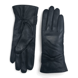 Women's Leather Wool Lined Bow Knot Accent Gloves-TruClothing
