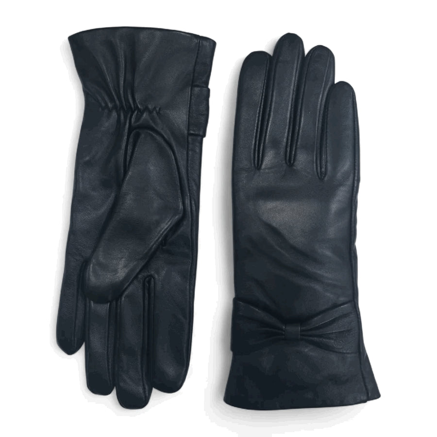 Women's Leather Wool Lined Bow Knot Accent Gloves-TruClothing