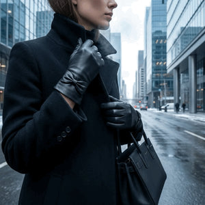 Women's Leather Wool Lined Bow Knot Accent Gloves-TruClothing