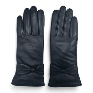 Women's Leather Wool Lined Bow Knot Accent Gloves-TruClothing