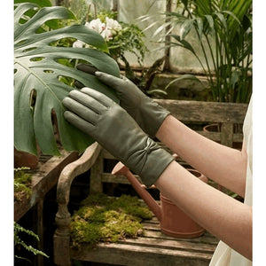 Women's Leather Wool Lined Bow Knot Accent Gloves-TruClothing