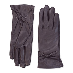 Women's Leather Wool Lined Bow Knot Accent Gloves-TruClothing