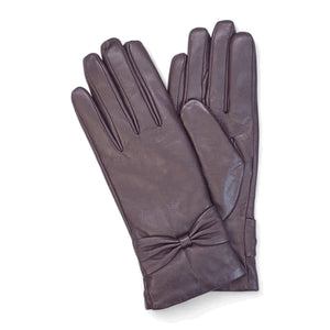 Women's Leather Wool Lined Bow Knot Accent Gloves-TruClothing