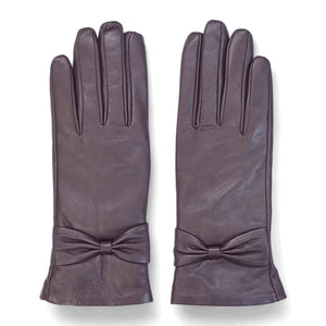 Women's Leather Wool Lined Bow Knot Accent Gloves-TruClothing