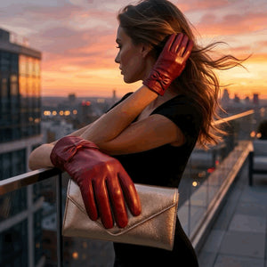 Women's Leather Wool Lined Bow Knot Accent Gloves-TruClothing
