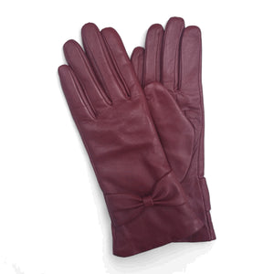 Women's Leather Wool Lined Bow Knot Accent Gloves-TruClothing