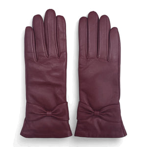 Women's Leather Wool Lined Bow Knot Accent Gloves-TruClothing