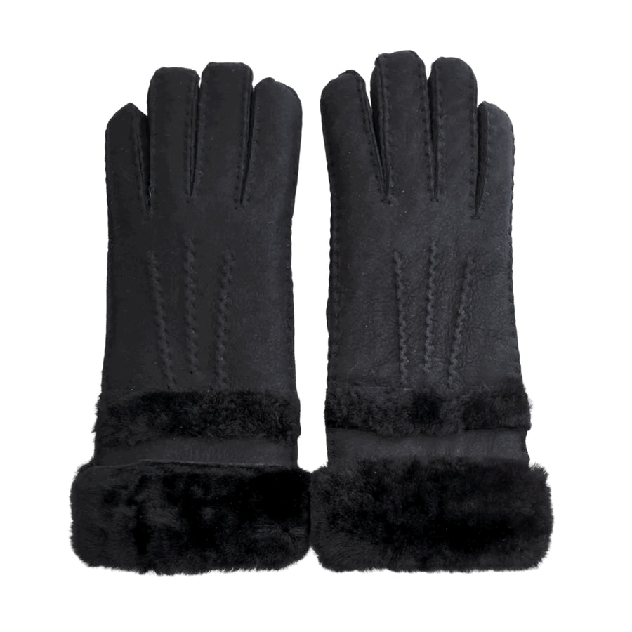 Women’s Plush Cuff Suede Leather Gloves - Black - Infinity Leather - 1