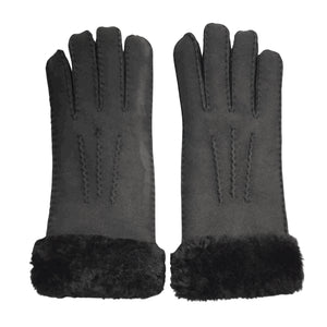 Women's Plush Shearling Cuff Suede Genuine Leather Gloves-TruClothing