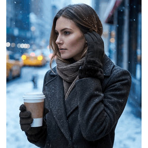 Women's Plush Shearling Cuff Suede Genuine Leather Gloves-TruClothing
