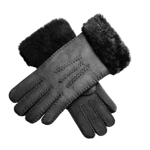 Women's Plush Shearling Cuff Suede Genuine Leather Gloves-TruClothing