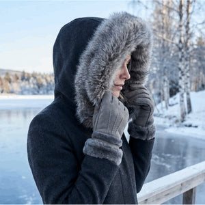 Women's Plush Shearling Cuff Suede Genuine Leather Gloves-TruClothing