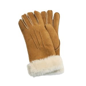 Women's Plush Shearling Cuff Suede Genuine Leather Gloves-TruClothing