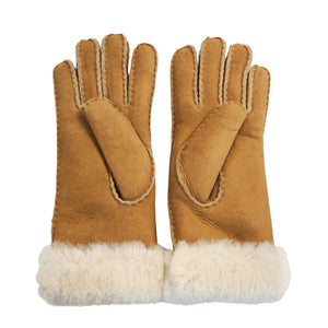 Women's Plush Shearling Cuff Suede Genuine Leather Gloves-TruClothing