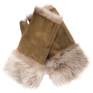 Women’s Suede Leather Shearling Lined Fingerless Gloves-TruClothing