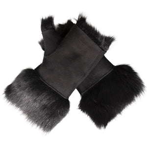 Women’s Suede Leather Shearling Lined Fingerless Gloves-TruClothing