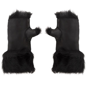 Women’s Suede Leather Shearling Lined Fingerless Gloves-TruClothing