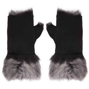 Women’s Suede Leather Shearling Lined Fingerless Gloves-TruClothing