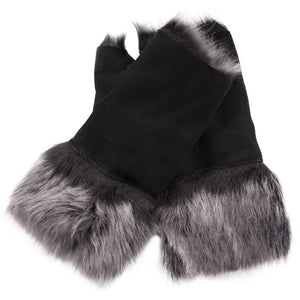 Women’s Suede Leather Shearling Lined Fingerless Gloves-TruClothing