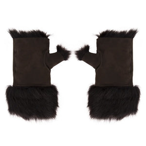 Women’s Suede Leather Shearling Lined Fingerless Gloves-TruClothing