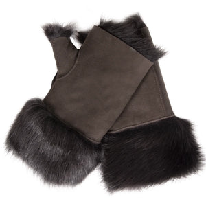 Women’s Suede Leather Shearling Lined Fingerless Gloves-TruClothing