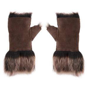 Women’s Suede Leather Shearling Lined Fingerless Gloves-TruClothing