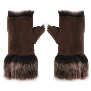 Women’s Suede Leather Shearling Lined Fingerless Gloves-TruClothing
