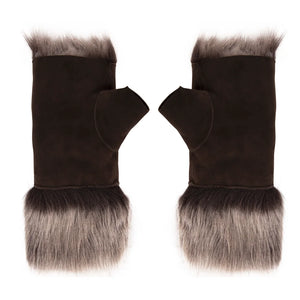 Women’s Suede Leather Shearling Lined Fingerless Gloves-TruClothing