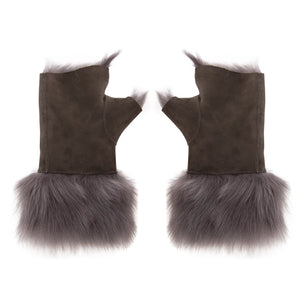 Women’s Suede Leather Shearling Lined Fingerless Gloves-TruClothing