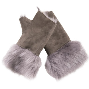 Women’s Suede Leather Shearling Lined Fingerless Gloves-TruClothing