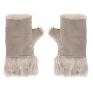 Women’s Suede Leather Shearling Lined Fingerless Gloves-TruClothing