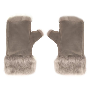 Women’s Suede Leather Shearling Lined Fingerless Gloves-TruClothing