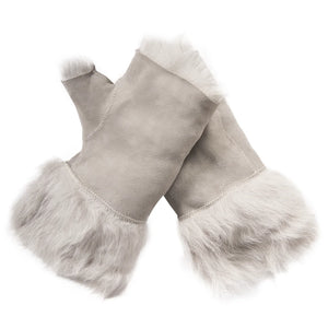 Women’s Suede Leather Shearling Lined Fingerless Gloves-TruClothing