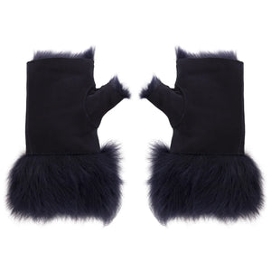 Women’s Suede Leather Shearling Lined Fingerless Gloves-TruClothing