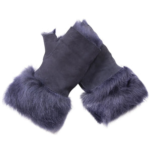 Women’s Suede Leather Shearling Lined Fingerless Gloves-TruClothing