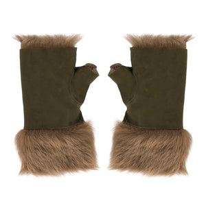 Women’s Suede Leather Shearling Lined Fingerless Gloves-TruClothing