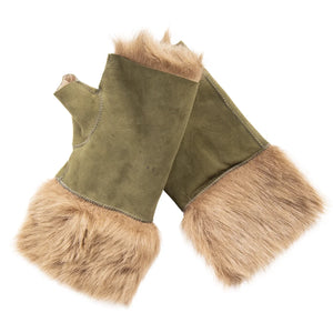 Women’s Suede Leather Shearling Lined Fingerless Gloves-TruClothing