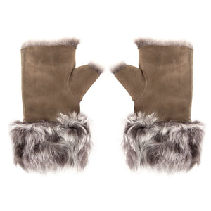 Women’s Suede Leather Shearling Lined Fingerless Gloves-TruClothing