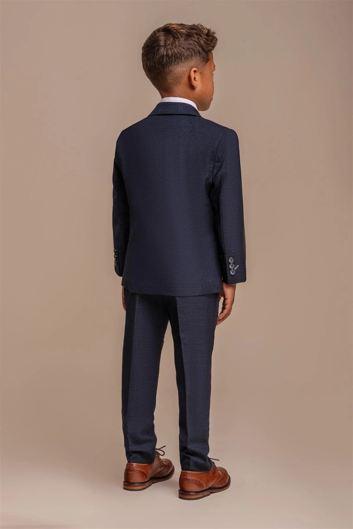 Caridi – 3-teiliger marineblau karierter Tweed-Anzug für Jungen
