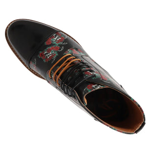 Adam - Men's Black Floral Skull Print Leather Oxford Boots - Justin Reess - 5