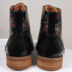 Adam - Men's Black Floral Skull Print Leather Oxford Boots - Justin Reess - 6