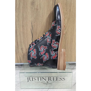 Adam - Men's Black Floral Skull Print Leather Oxford Boots - Justin Reess - 7