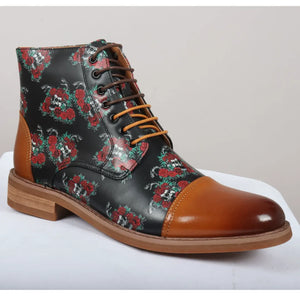 Adam - Botas Oxford de piel con estampado floral de calavera de hombre de color marrón - Justin Reess - 3