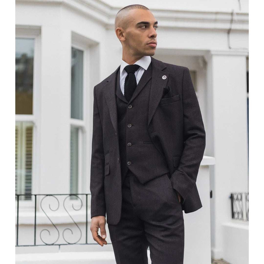 Herringbone three 2025 piece suit