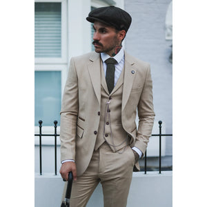Herren 3 Teilig Anzug Prinz von Wales Karo Creme Beige Vintage Hochzeit - TruClothing.com - 2