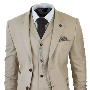 Herren 3 Teilig Anzug Prinz von Wales Karo Creme Beige Vintage Hochzeit - TruClothing.com - 4