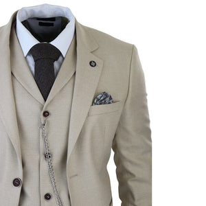 Herren 3 Teilig Anzug Prinz von Wales Karo Creme Beige Vintage Hochzeit - TruClothing.com - 5