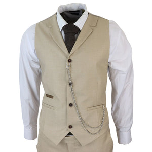 Herren 3 Teilig Anzug Prinz von Wales Karo Creme Beige Vintage Hochzeit - TruClothing.com - 6